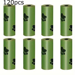 TEMU 120개입, 8롤 고양이와 강아지 배변봉투 - 초강력 방수, 쉬운 세척 폴리에틸렌 소재, 귀여운 발자국 디자인, 강아지와 고양이용, 호환 모델, 휴대용 펫 배변봉투, 내구성 배변봉투, 발바닥 보호, 쉬운 청소, 냄새 차단, 재미있는 패턴, 생동감 있는 프린트, 방수 소재, 튼튼한 구조, 새끼고양이 케어