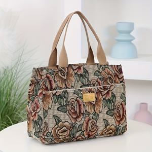 TEMU 여성을 위한 새로운 두꺼운 니트 자카드 핸드백. 직장 및 쇼핑에 적합하며, 외출용 휴대용 수납 가방, 데일리 사용을 위한 빈티지 대용량 에스닉 스타일 가방. 오프 시즌 라마단 선물 상자로 완벽합니다.|빈티지샵