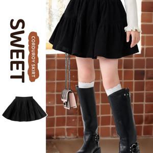 TEMU 1개, 여아용 스커트, 가을/겨울 스타일, 코듀로이 드레스, 안전 안감, 스타일리시하고 패셔너블한 아동복, 블랙, 비침 방지, 클래식 빈티지 드레스, 중고령 여아용