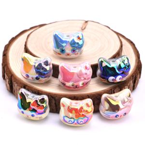 TEMU 10개 세트 아크릴 혼합 컬러 귀여운 고양이 패턴 주얼리 만들기 DIY 휴대폰 체인 키링 팔찌 펜 비즈 크리스마스 장식 20x23mm