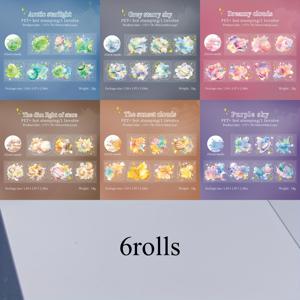 TEMU 6롤 - 5cm × 200cm 별이 빛나는 하늘 이야기 테이프, PET 소재 방수 내구성, 다이컷 및 접착식 뒷면, 불릿 저널 배경, DIY 휴대폰, 인사말 카드, 컵, 플래너, 액자 장식, 문구류 사용, 잡지 저널, 공예 책 종이, DIY에 적합 - 창의적인 예술 및 수공예, 휴일 장식에 완벽!