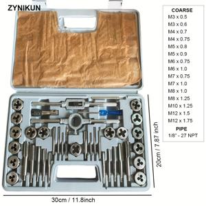 TEMU 40개/세트 나사산 다이 키트 (베어링 스틸 탭 및 다이 포함)
