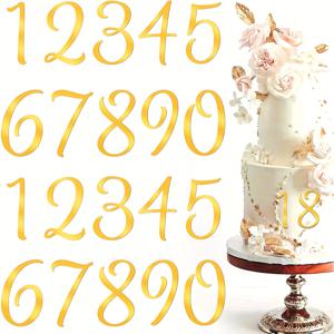TEMU 10개 골드 반짝이 아크릴 숫자 케이크 토퍼 0-9 숫자 케이크 토퍼 DIY 수제 케이크 사인 장식 생일 파티 결혼 기념일용