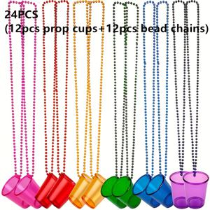 TEMU 24개 세트 - 12구슬 목걸이 + 12플라스틱 샷잔 세트 - 맥주 축제, 카니발, 할로윈, 크리스마스 이벤트 & 파티 용품, 새해, 발렌타인데이 선물