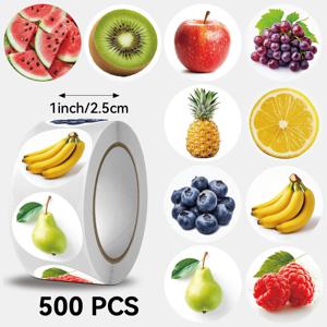 TEMU 500개 과일 스티커 롤 - 50종 이상의 유광 과일 패치 (포도, 딸기, 파인애플, 바나나, 키위) - 공예, 스크랩북, 파티 장식용 원형 종이 시트 & 대량 과일 라벨