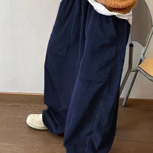 TEMU 남성용 오버사이즈 코듀로이 바지, 미드 라이즈, 캐주얼 롱 디자인, 사이드 포켓, 세탁기 사용 가능, 봄/가을에 편안함, 단색, 레귤러 길이, 스타일, 부드러운 질감|냉장고바지|남자옷|옷