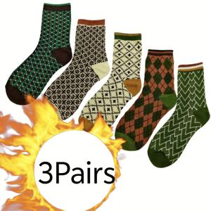 TEMU 3/9켤레 신상 가을/겨울 기하학 양말, 레트로 컬러 블록 미드컬프 양말, 한국 스타일 심플 패션 크루 양말, 럭셔리 레트로 캐주얼 양말