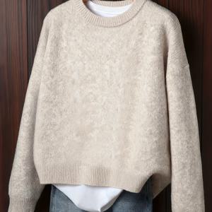 TEMU 여성용 오트밀 풀오버 스웨터 - 부드러운 긴팔 레이어링 탑, 가을 겨울 캐주얼 & 포멀 웨어, 편안한 두꺼운 코트, 루즈핏, 스트레치 원단, 우아한 오피스 아웃핏, 심플하고 다재다능한 디자인