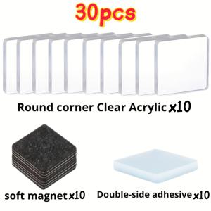 TEMU 30/60/90개 투명 아크릴 냉장고 자석 키트 - 아크릴 보드, 양면 테이프, 부드러운 자석, 매니아를 위한 냉장고 자석, 생일, 크리스마스 & 할로윈 완벽한 선물