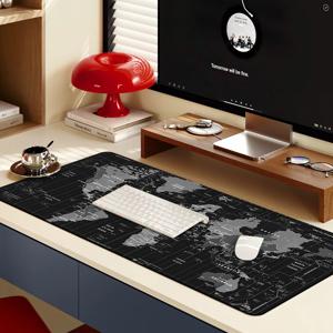 TEMU XXL 오버사이즈 확장형 게이밍 마우스 패드 및 키보드 매트 (세계 지도 디자인) - 미끄럼 방지 고무 베이스, & 블랙 색상, 흰색 키 레이블, PC, 사무실, 가정, 직장에 적합