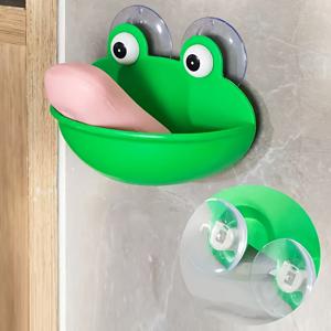 TEMU 1개 만화 개구리 비누 홀더, 흡착 컵 벽걸이형 비누 상자 (드릴 없이 가정용), 욕실용 귀엽고 창의적인 디자인