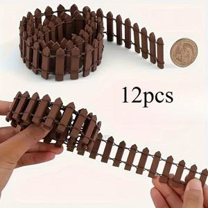 TEMU 12개 미니어처 목재 펜스 패널 - 내구성 있는 목재 픽켓 펜스, 요정 정원, 미니 조경, 인형의 집에 적합 - 작은 야외/인클로저, 환상적인 미니 펜싱