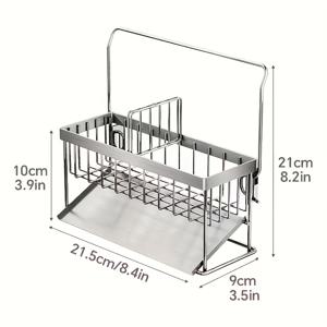 TEMU 1개 스테인리스 스틸 주방 싱크대 트레이, 손잡이 포함, 행주 스펀지 배수판, 세제 홀더, 분리형 걸이 막대, 기울어진 물방울 트레이, 다양한 크기에 맞게 조절 가능