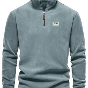 TEMU 캐주얼 플리스 풀오버 | 크루넥, 단색, 약간의 스트레치 원단, 남성용으로 이상적, 세탁기 사용 가능, 보풀 방지, 가을/겨울에 완벽