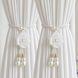 TEMU 2개 세트 우아한 인조 진주 꽃 커튼 타이백, 조절 가능한 커튼 링으로 홈 데코에 따뜻한 분위기 추가