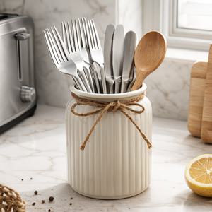 TEMU 세라믹 식기 홀더 | 배수구, 빠른 건조, 안정적 & 뾰족한 부분 보호 | 젓가락, 스푼, 포크에 적합 | 북유럽 스타일