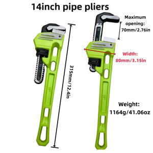 TEMU 14인치 헤비 듀티 파이프 렌치 | 연합강 헤드, 연두색 주철 손잡이, 파이프 수리 및 리모델링용 조절 가능