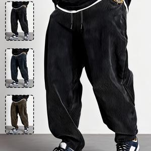 TEMU 남성용 신상 사계절 코듀로이 팬츠 1개, 루즈핏 스트레이트핏 레트로 캐주얼 바지, 부드럽고 편안한 원단, 블랙/그레이블루/브라운 다양한 색상 옵션