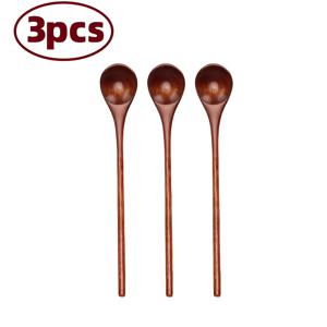 TEMU 3개 세트 긴 손잡이 나무 커피 스푼, 꿀 저어주는 스푼, 나무 스푼, 긴 손잡이 나무 저어주는 스푼, 우유 꿀 수프 스푼, 저어주는 막대기, 주방 세트