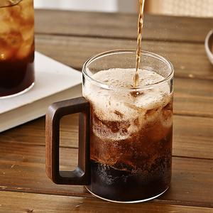 TEMU 2P 보온 유리컵 우드 핸들 머그컵 투명 심플 데일리 컵 세트