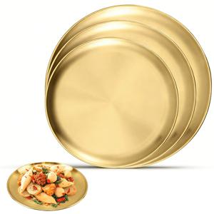 TEMU 3개 스테인리스 스틸 접시 - 둥근 골드 테이블웨어, 홈 & 아웃도어 캠핑용, 재사용 가능한 주방 필수품, 스낵 접시, 스테이크 접시, 과일 접시, 바베큐, 디저트 & 샐러드 접시, 주방 용품