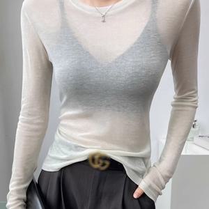 TEMU 여성용 시스루 메쉬 언더셔츠, 슬림핏 캐미솔 탑, 긴팔 티셔츠 라이너