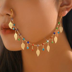 TEMU 심플한 라인석 나뭇잎 귀걸이, 라인석 색상 랜덤