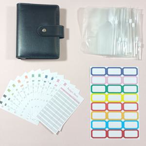 TEMU A7 PU 가죽 예산 바인더 지갑 액세서리 세트 Lable 스티커 지퍼 파우치 시스템 삽입 커버 플래너 현금 봉투가있는 6 링 머니 예산 바인더