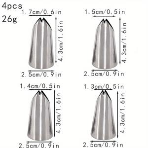 TEMU 4개 중형 리리 크림 파이핑 노즐 세트 (리본 포함), 케이크 도구, 아이싱 팁, 컵케이크 장식, 베이킹 액세서리