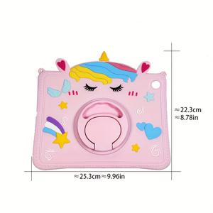 TEMU 아이패드 6세대/5세대 2018/2017년형 9.7인치 실리콘 보호 케이스, 여성 및 여아용 디자인, 귀엽고 부드러운 충격 방지 기능, 360도 회전 핸들/스탠드, 숄더 스트랩 및 펜슬 홀더 포함 - 핑크 유니콘