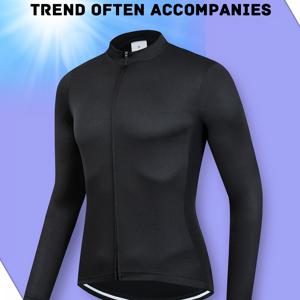 TEMU 피어슨 솔리드 블랙 사이클링 저지, 통기성 및 속건성, 남녀 공용, 봄/가을용 경량 긴팔 상의, 로드 사이클링 및 산악 자전거 디자인, 아웃도어 스포츠에 적합