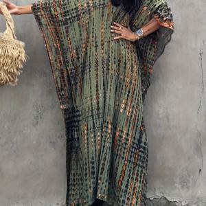 TEMU 플러스 사이즈 여성 비치 커버업 드레스 카프탄 - 가벼운 여름 오픈 슬릿 랜덤 프린트 우아한 스페셜 컬렉션, 풀사이드 & 캐주얼 아웃팅용, 플로우리 패브릭 비치 드레스