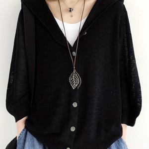 TEMU 여성용 경량 가디건 - 오픈 프론트 후드 디자인, 삼사분 손목 길이, 단색 캐주얼 시크, 통기성 반투명 원단, 사계절 레이어링을 위한 릴랙스 핏, 버튼 프론트 니트웨어, 중간 신축성