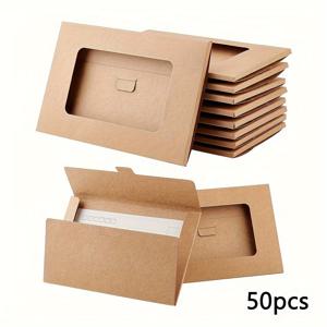 TEMU 창문이 있는 크라프트 종이 봉투 50개입 - 접기 용이, 자체 접착, 크기 3.98X6.14인치, 찢김 및 습기 저항. 선물 카드, 결혼식 초대장, 비즈니스 또는 인사 카드, 생일 메시지에 적합, 간편한 조립