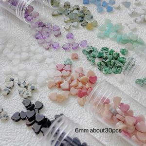 TEMU 6mm 납작한 작은 하트 모양의 천연석 비즈 약 30개, 얼룩무늬석, 타이거 아이, 로즈 쿼츠, 팔찌 및 목걸이 액세서리 재료