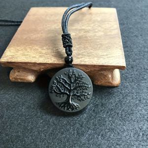 TEMU 천연 흑요석 생명의 나무 목걸이 펜던트, 수호 부적, 남녀공용