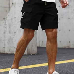 TEMU 남성용 고품질 캐주얼 카고 반바지 - 블랙, 드로스트링 허리, 다수의 포켓, 스트레치되지 않는 소재, 여름 야외 활동에 이상적, 편안한 핏 반바지 | 단색 반바지 | 드로스트링 디테일