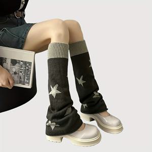 TEMU 아메리칸 빈티지 핫 소크 슬리브, 오각별 패턴, 와이드 레그 플레어드 팬츠 양말, 리버서블 웨어, 스택 가능 양말, JK 스타일