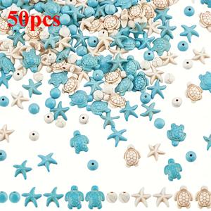 TEMU 50개 오션 판타지 스타일 | 장식 비즈, 터키석 및 거북이 펜던트 비즈 팔찌 및 목걸이용, 비즈 & 비즈 모음