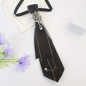 TEMU 남성 및 여성을 위한 우아한 장식 브로치와 체인 디테일이 있는 폴리에스테르 넥타이 - 캐주얼 스타일, 짠 원단, 전문 드라이클리닝 권장 - 공식 행사 및 일상복에 다재다능한 액세서리