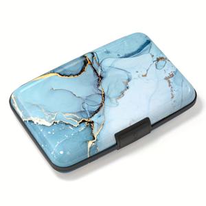 TEMU 신용카드 홀더, 알루미늄 카드 지갑 | RFID 차단 초박형 메탈 하드 카드 홀더 남녀 공용, 블루 마블, 별빛 하늘 나비 | 캐주얼 스타일, 폴리우레탄 안감, 스냅 잠금