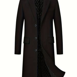 TEMU 남성 가을/겨울 트위드 코트, 롱 트렌치 코트, 왁스 처리된 따뜻한 두꺼운 남성 캐주얼 울 코트