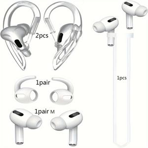 TEMU AirPods Pro 이어폰용 실리콘 케이스, 이어후크*2 및 분실 방지 로프 4-in-1 소음 감소 이어폰 보호 케이스
