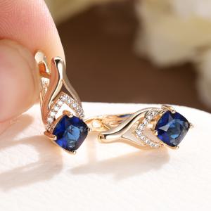 TEMU 럭셔리 골든 컬러 컷 블루 스톤 드롭 귀걸이 여성용 클로 귀걸이 고급 주얼리