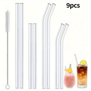 TEMU 9/13/17개 유리 빨대, 우유 및 물 마시기용 투명 빨대, 축제 파티, 결혼식 및 해변 행사용 장식 빨대, 주방용품, 파티 용품