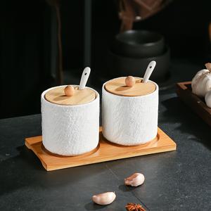 TEMU 일본 스타일 세라믹 향신료 병 세트 (뚜껑, 스푼, 트레이 포함), 집에서 사용하는 주방용, 고추가루, MSG, 소금, 설탕 등 조미료 보관 용기 포함
