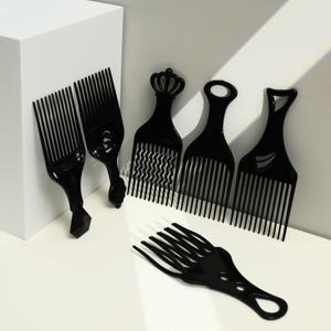 TEMU 넓은 이빨 빗 6개 세트 - 곱슬머리, 물결머리, 풍성한 머리에 이상적인 엉킴 제거, 스타일링 및 미용 - 사용하기 쉬운 정전기 방지, 오래 지속되는 남성용 니들 꼬리 오일 빗