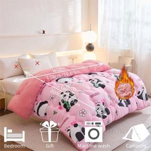 TEMU 3개 팬더 아기 플로럴 세트, 피부 친화적인 플러시 원단으로 제작, 높은 반동 충전재 특징, 가을 및 겨울 침실, 게스트 룸, 여행 및 샘플용으로 적합 - 따뜻한 플러시 이불 커버 세트 (두꺼운 이불 1개 + 베갯잇 2개)