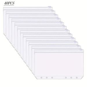 TEMU 40개 A5 지퍼 바인더 파우치 - 투명, 방수 PVC 봉투, 예산 및 정리용, 6링 노트북에 적합, 스티커 포함