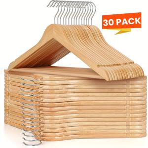 TEMU 30/20/10팩 퍼스트 클래스 솔리드 코어 메이플 우드 행거, 바지 로드, 360° 회전하는 후크 및 노치, 코트 행거, 셔츠, 슈트, 자켓, 드레스, 캐미솔, 자연적인 나무 색상, 튼튼하고 내구성이 뛰어난|바지걸이